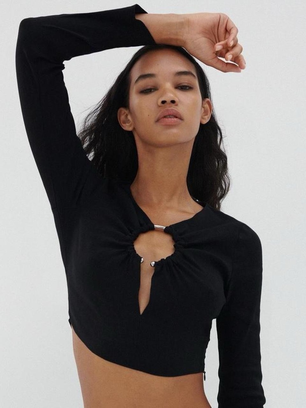 Zara black long sleeve crop top